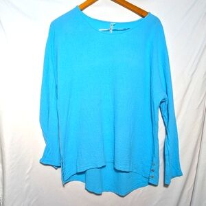 Women's LuLu-B High-Low Long Sleeved Cotton , Gauze Like Tunic Blue, Summer Sz L